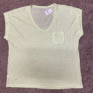 Loft T-Shirt Womens Large Mint Green 100% Linen Pocket Cap Short Sleeve Pullover
